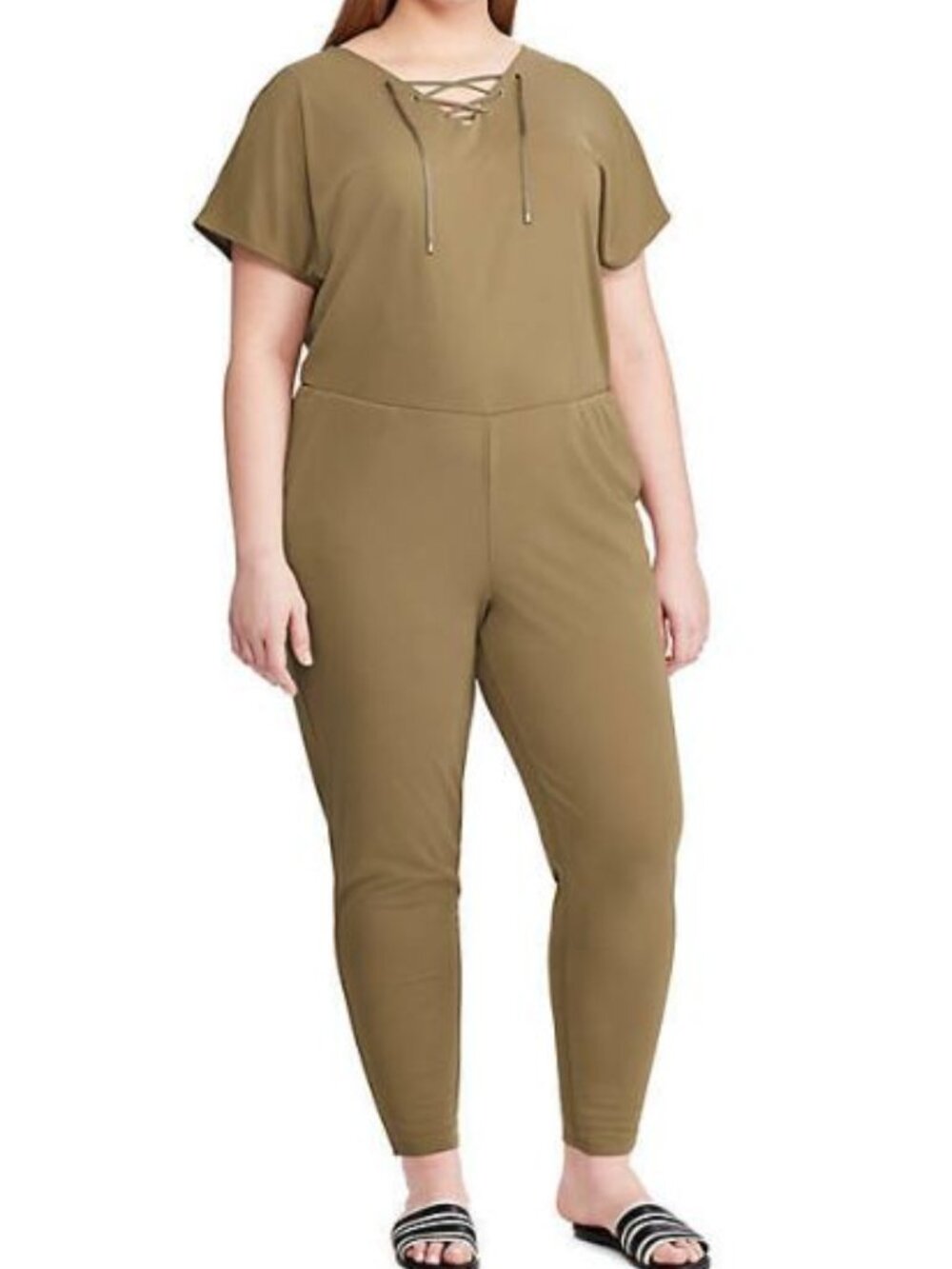 NEW Lauren Ralph Lauren Women's Plus Size 2X Lace-Up Jumpsuit In Fern NWT $165